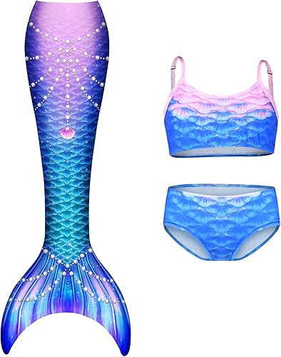 Miniatura 1 de Juego de cola de sirena para nadar con bikini, traje de baño de sirena, disfraz de princesa para niños, niñas (sin monoaleta)