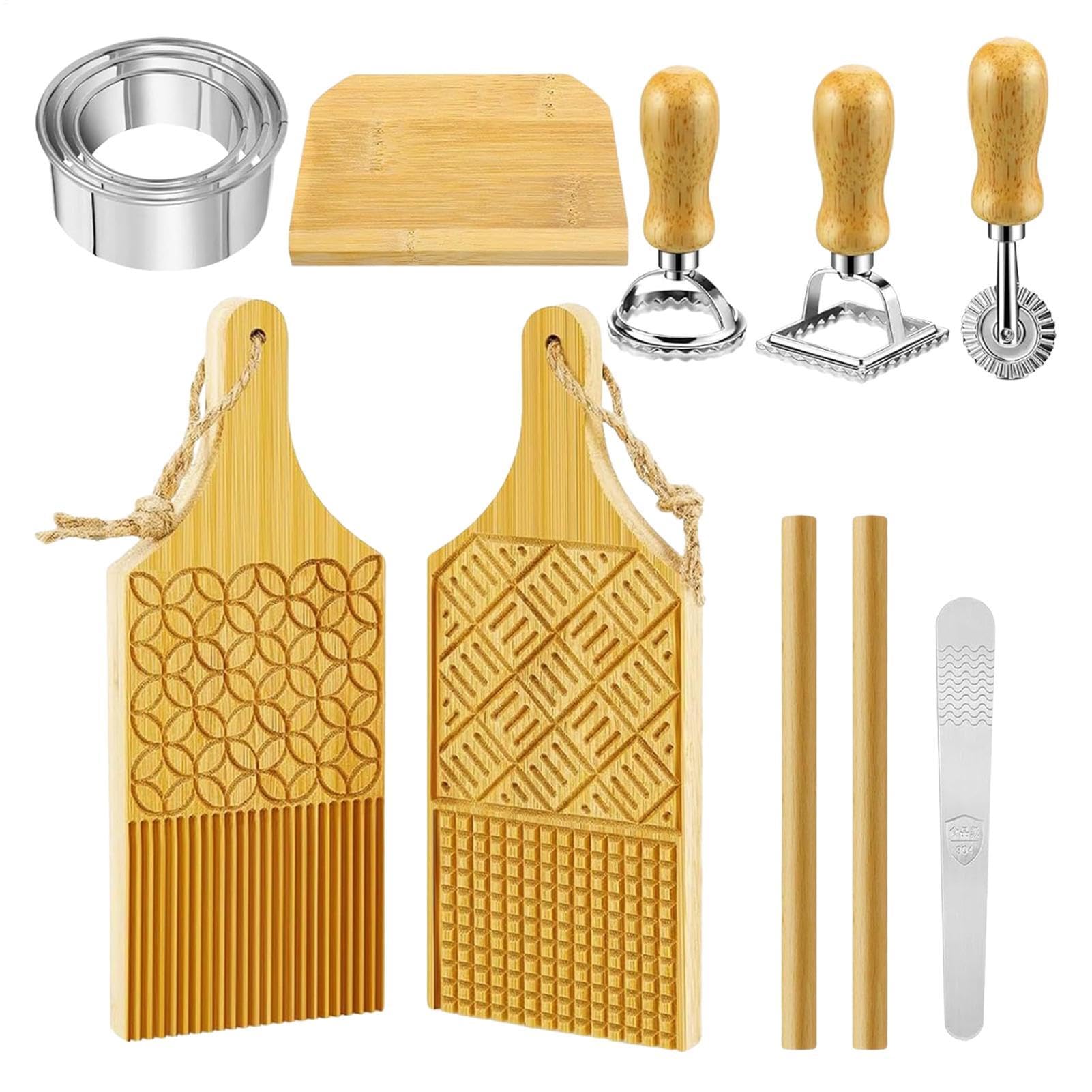 Teigroller und Schneider aus Holz - Set mit Küchenutensilien, Schneidemaschinen zum Glätten von Teig, Modellierset für Nudeln, Küchenzubehör für Chef Pro