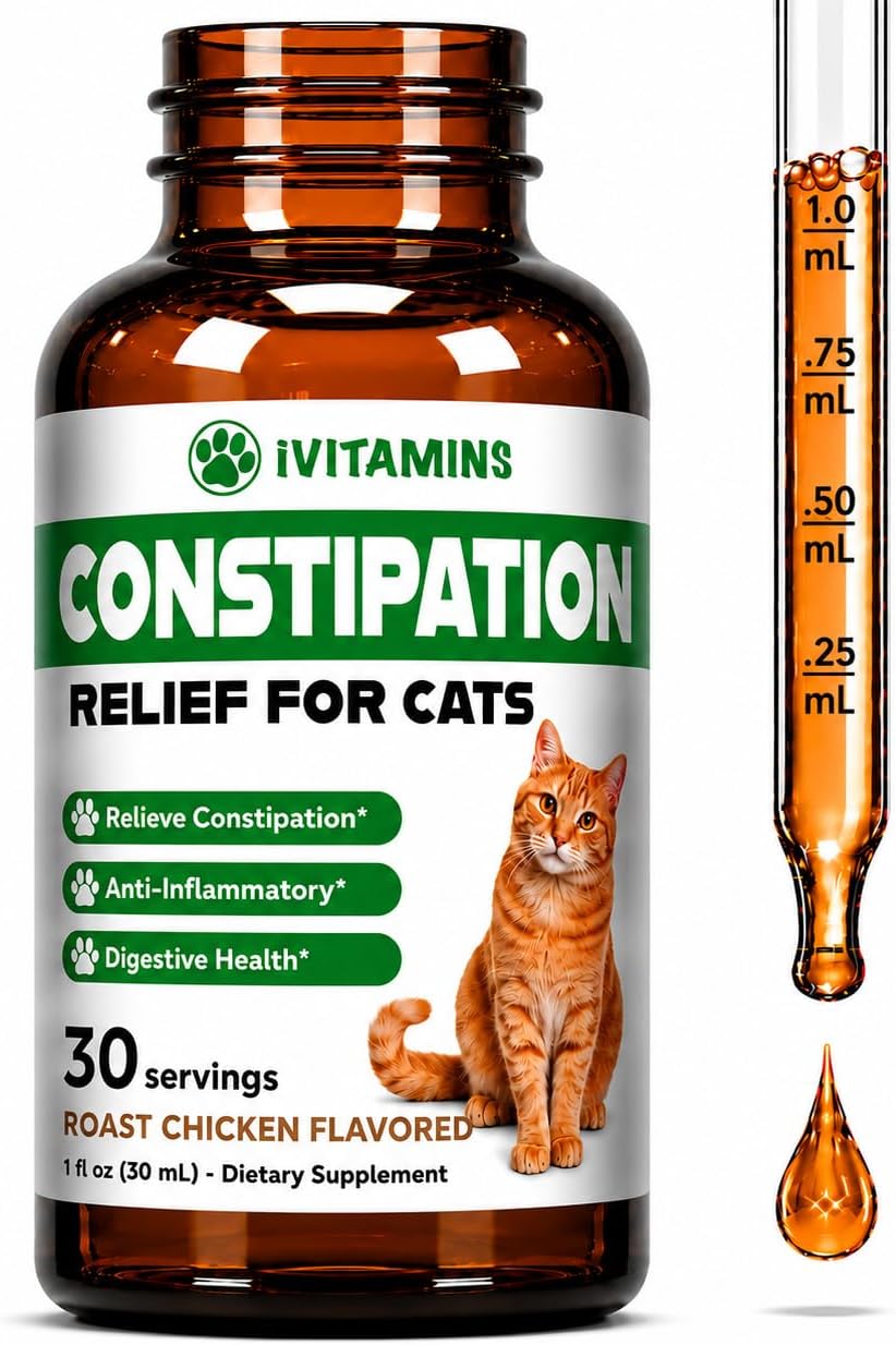 Cat Constipation Relief - May Help to Soften Stool, Ease Bowel Movements, & Much More - Supports Healthy Digestion - Cat Laxative - Constipation Relief for Cats - 1 fl oz - Chicken Flavor
