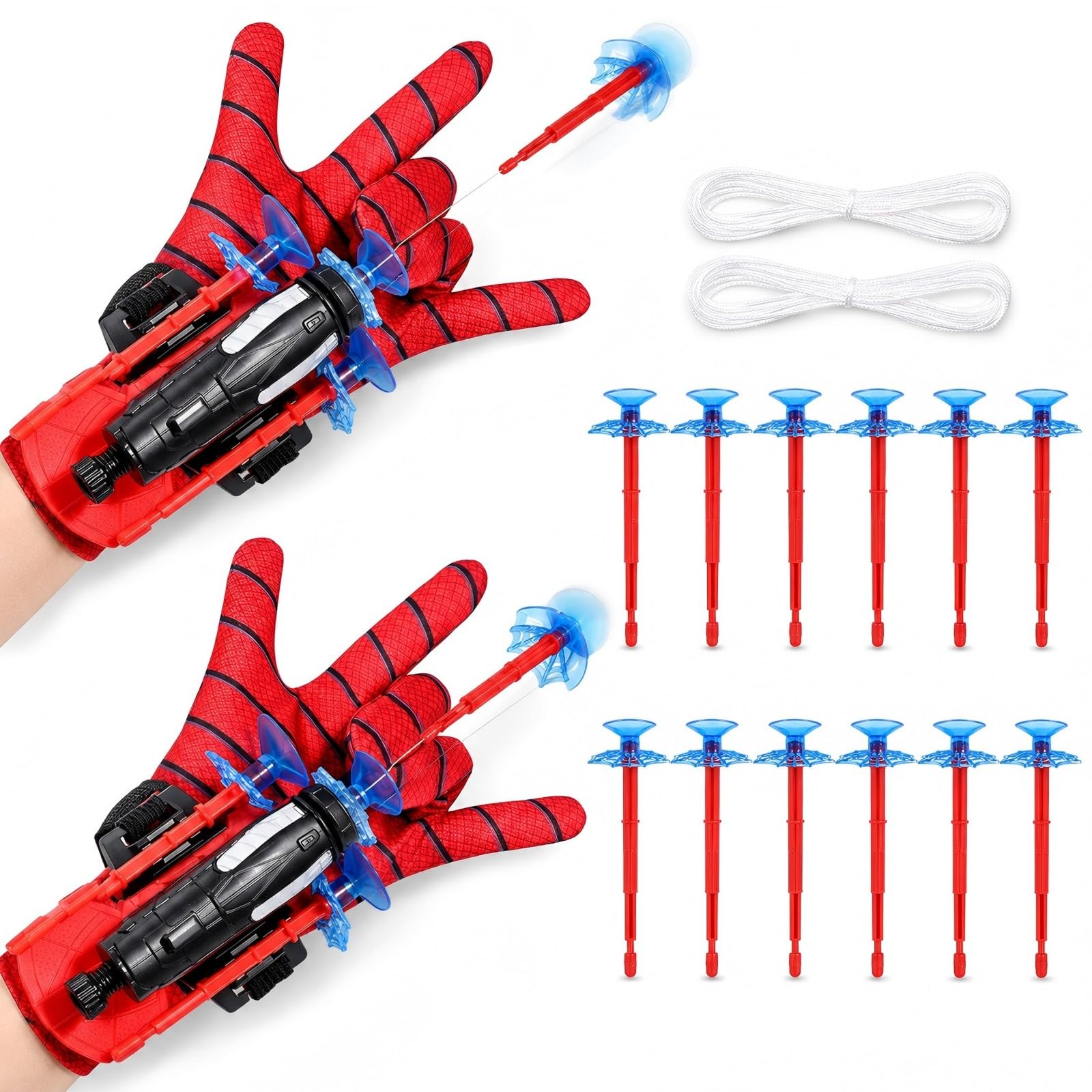 Plimto Set of 2 Wrist Launcher Toys for Kids, Suction Dart Launcher with 12 Suction Darts and 1 Pair of Gloves, Superhero Role Play Fancy Dress Toy, Birthday Gift for Boys Girls Age 6+