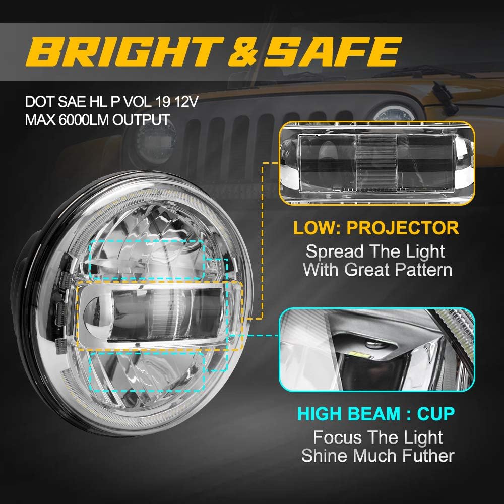 Exclusive Discount 70% Price SPL Ult 7 inch DOT Approved LED Round Headlights High/Low Beam With DRL Halo Compatible with Jeep Wrangler JK LJ CJ TJ 1997-2018 Headlamps/H1 H2 Replacement(Chrome Pair) Get Popular Offer SPL Ult 7 inch DOT Approved LED Round Headlights High/Low Beam With DRL Halo Compatible with Jeep Wrangler JK LJ CJ TJ 1997-2018 Headlamps/H1 H2 Replacement(Chrome Pair)