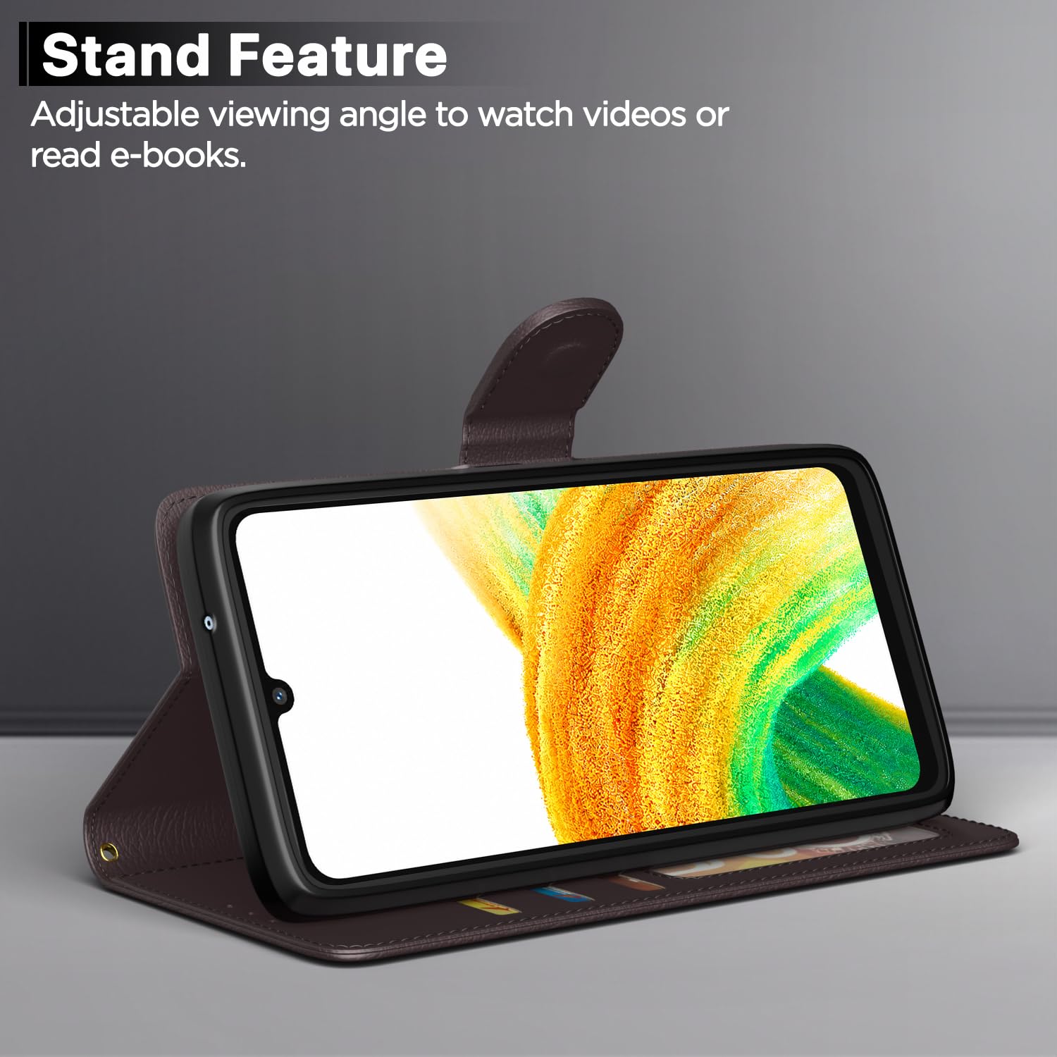 Pikkme Samsung Galaxy A33 5G Flip Case Leather Finish | Inside TPU with Card Pockets | Wallet Stand and Shock Proof | Magnetic Closing | Complete Protection Flip Cover (Coffee) 1
