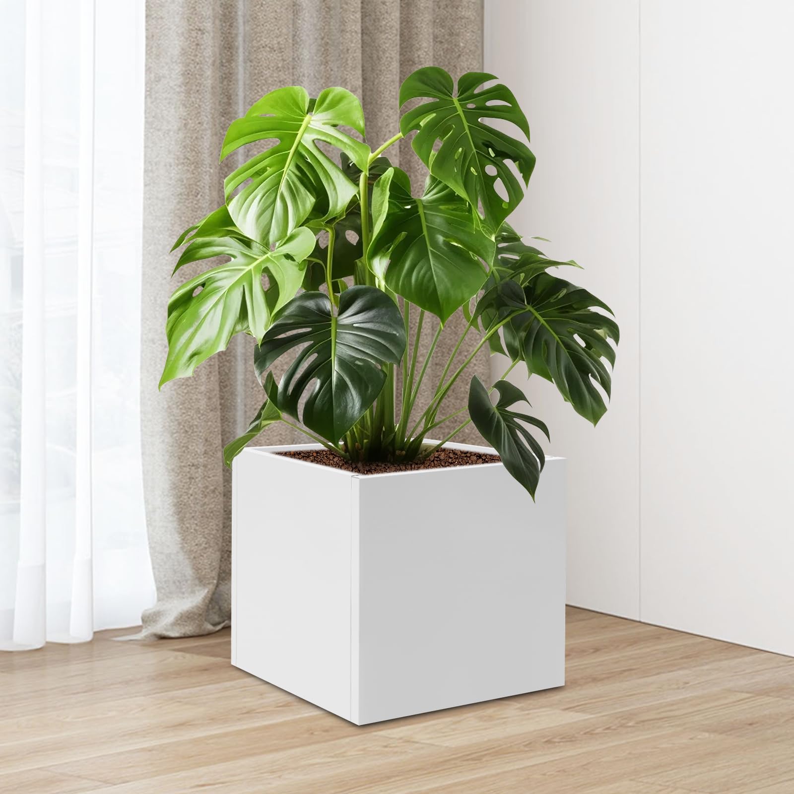 Jardinière Carrée 60x60x60cm Acier Pot à Plantes Cubique Extérieur Blanc