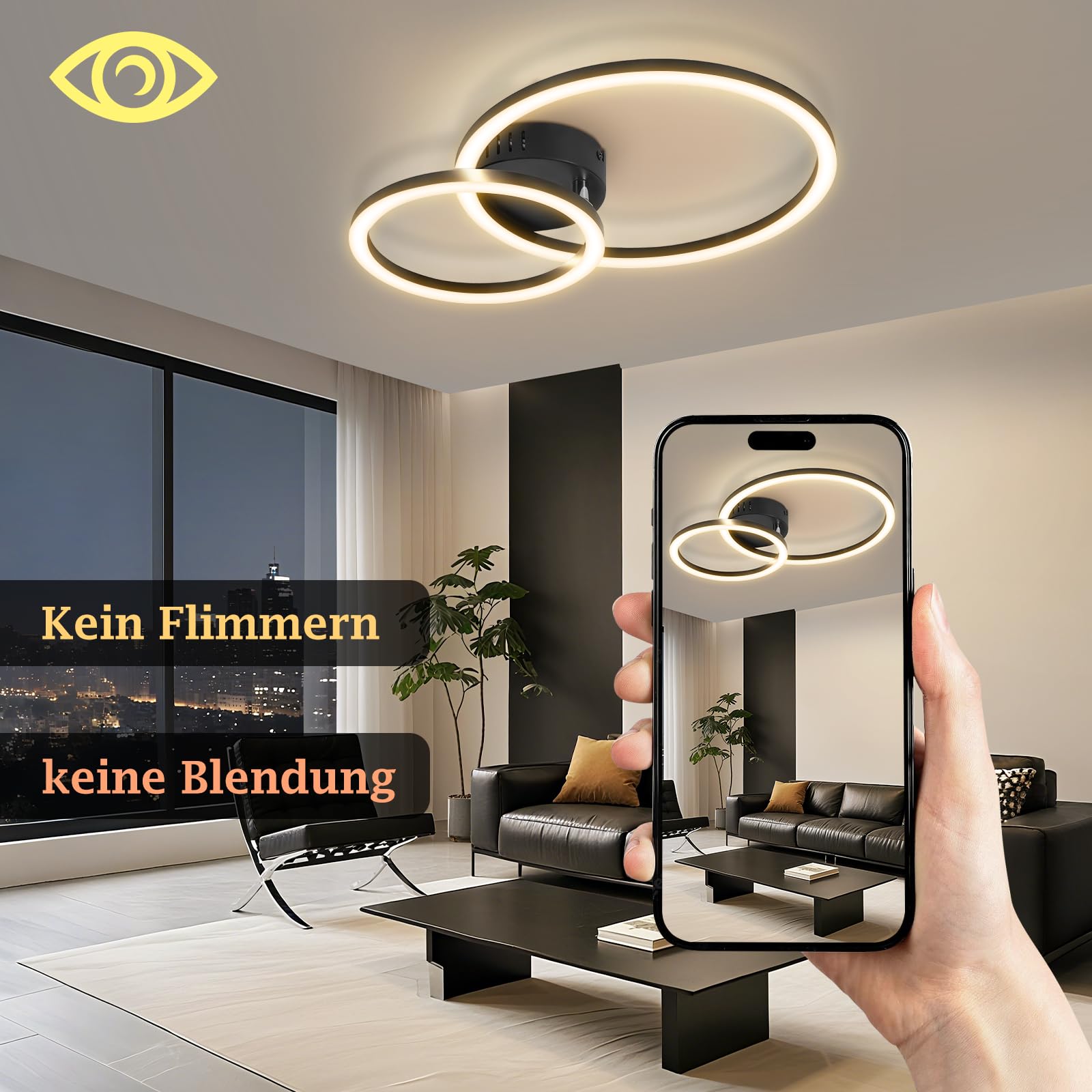 Homefire lampa sufitowa LED, do salonu, 40 cm - 23 W, lampa kuchenna, 3000K, ciepła biel, nowoczesna lampa do salonu, lampa do sypialni, 2-pierścieniowe, design, oświetlenie sufitowe do kuchni