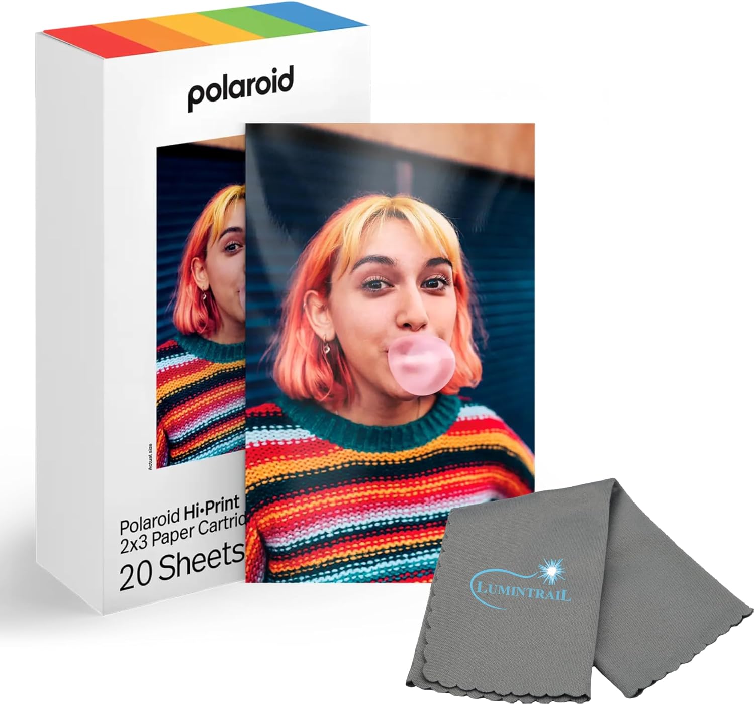 Polaroid Hi Print 2×3 Paper Cartridge, Peel and Stick, 1 Pack (20 Photos) with a Microfiber Cleaning Cloth
