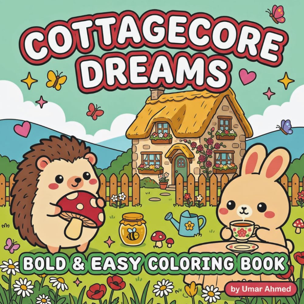 Cottagecore Dreams: A Bold and Easy Coloring Book for Adults and Kids Featuring Cozy Cottages, Wildflowers, Mushrooms and Woodland Scenes for Stress Relief and Relaxation