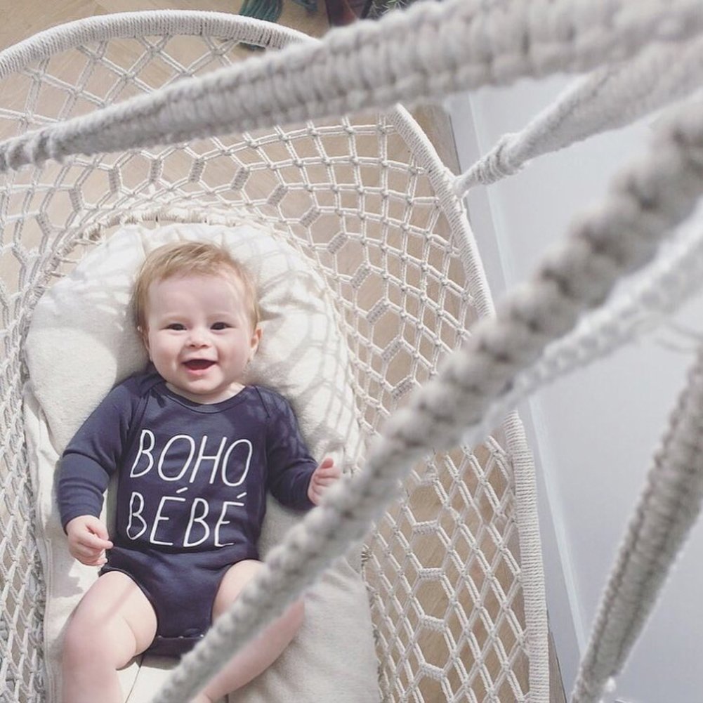 Baby Wiege Hängebett Boho Style Hängematte Wiege mit Quaste Seite Komfort Krippe Minsheng Webstoff