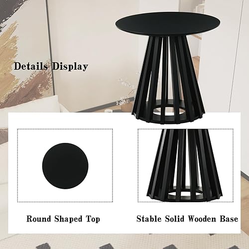 Miniatura 4 de DUOMAY Mesa auxiliar redonda moderna con base geométrica, mesa auxiliar de madera natural para sala de estar, dormitorio, sala de estar, oficina,