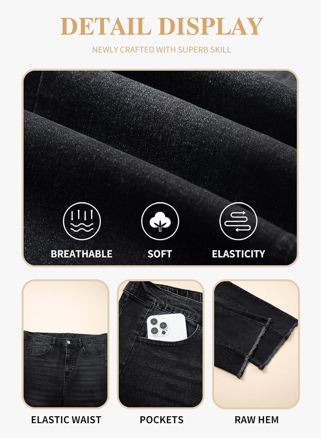 Eytino Women's Plus Size Wide Leg Jeans Elastic High Waist Stretchy Raw Hem Denim Pants with Pockets(1X-5X) - Image 5