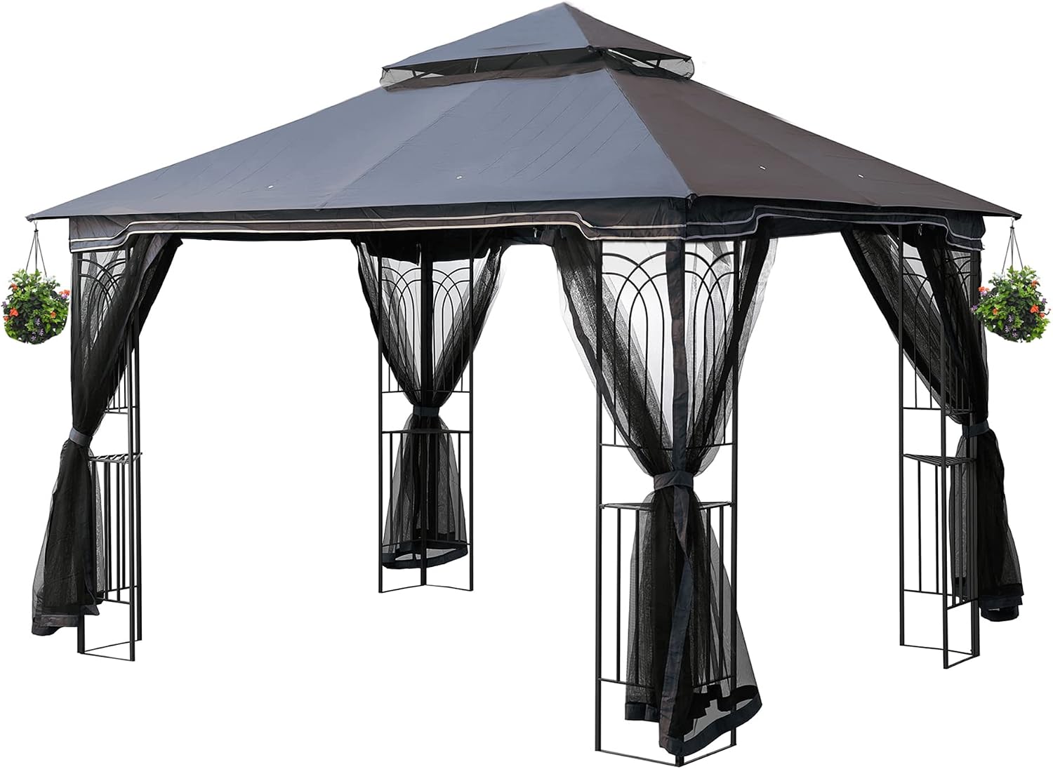Outdoor Canopy Gazebos with Mosquito Netting - Patio Canopies, Gazebos & Pergolas, 10x10Ft Portable Gazebo Double Roof Canopy Outside Tents for Backyard Party, Lawn, Garden,and Deck,Gray