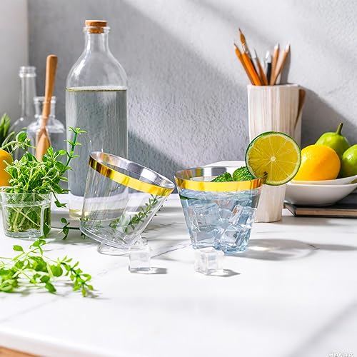 Miniatura 3 de WELLIFE 200 vasos de plástico dorados, vasos de plástico transparente de 9 onzas, copas de vino desechables, vasos de cóctel de plástico para