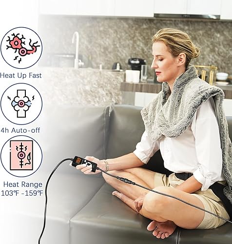 Miniatura 5 de UTK Almohadilla térmica infrarroja lejana para aliviar el dolor de cuello, hombros y espalda, terapia de calor eléctrica con peso, tamaño grande