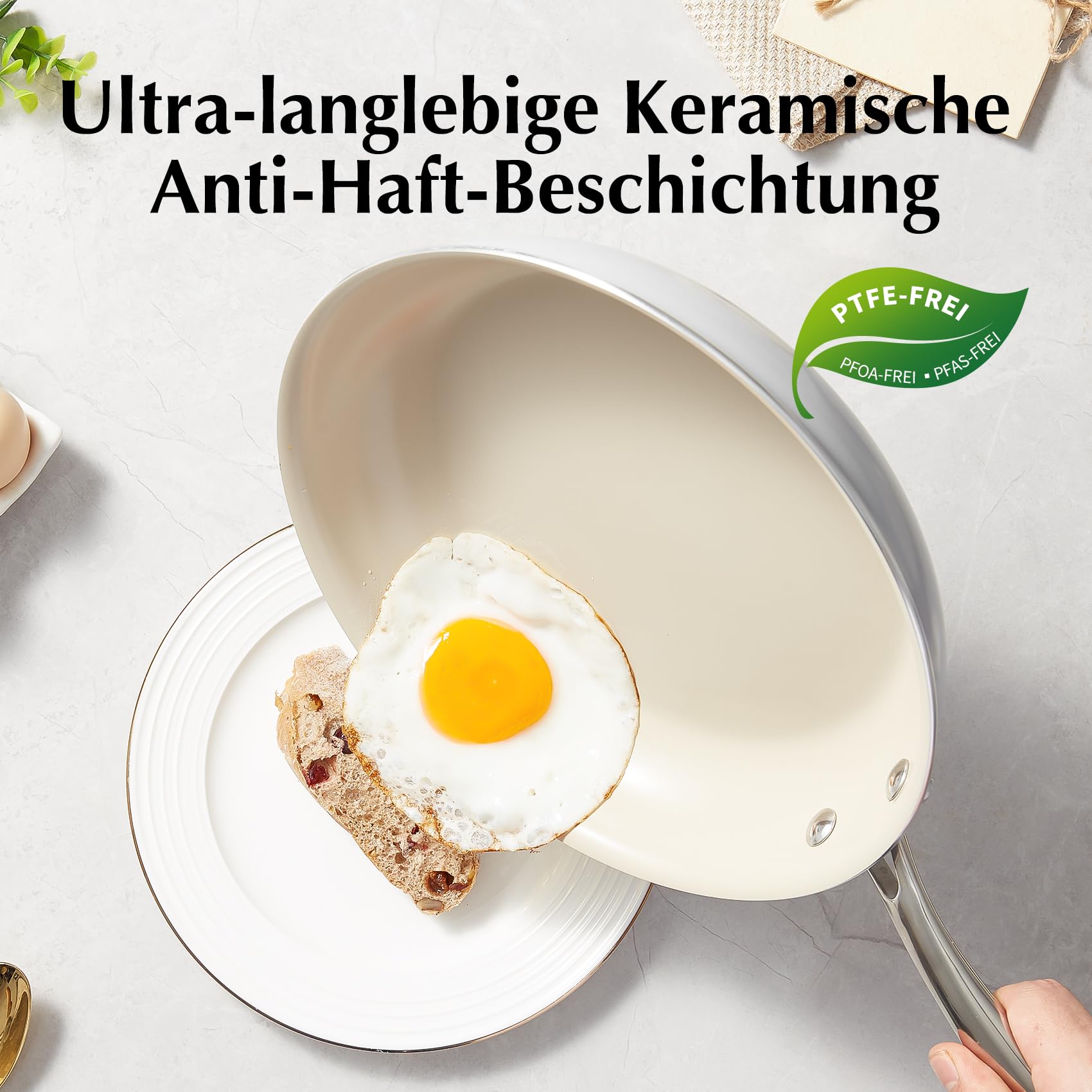 Redchef Set Padelle Ceramica Antiaderenti, 3 Padelle 20/24/28 Cm Con Antiaderenti In Alluminio, Batteria Pentole Induzione Per Tutti I Piani Cottura,Senza Ptfe, Pfas, Pfoa, Adatte Per Forno, Grigio