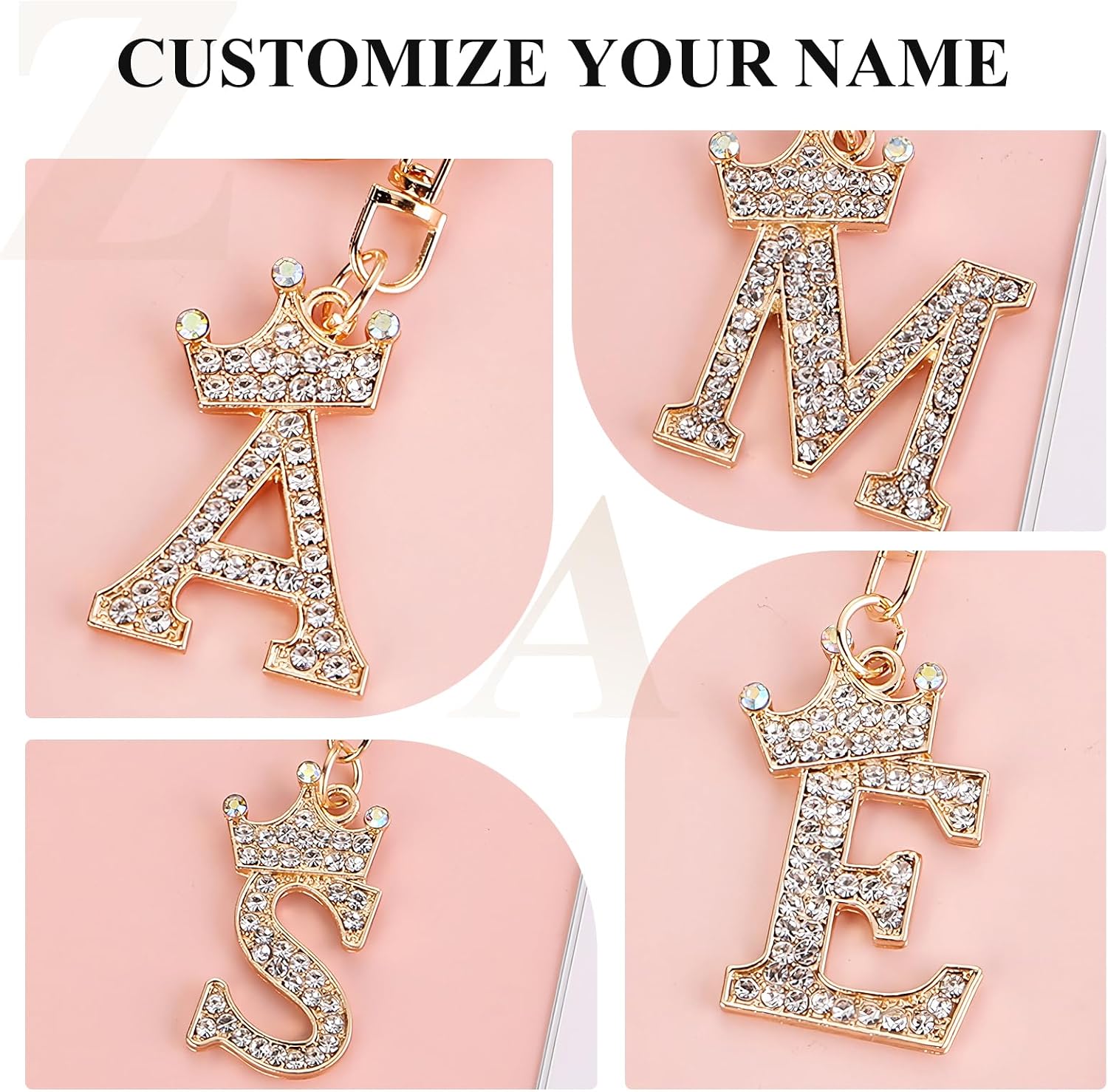 Fmeida Gold Letter A-Z Keychains for Women Initial Letter Keychains Crown Design