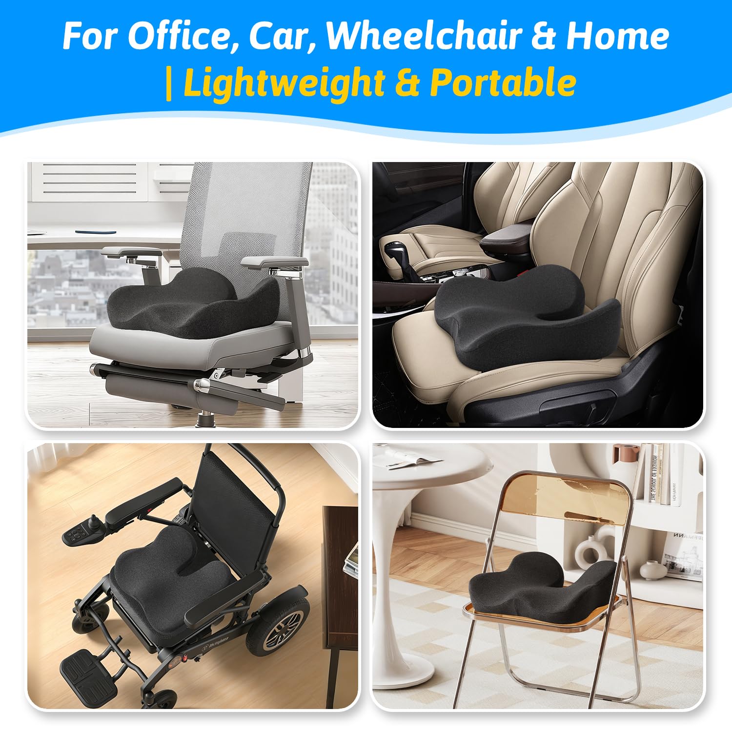 Seat Cushion for Tailbone Sciatica Pain Relief - Plush Yet Supportive Ergonomic Memory Foam Chair Cushions for Office — view 6