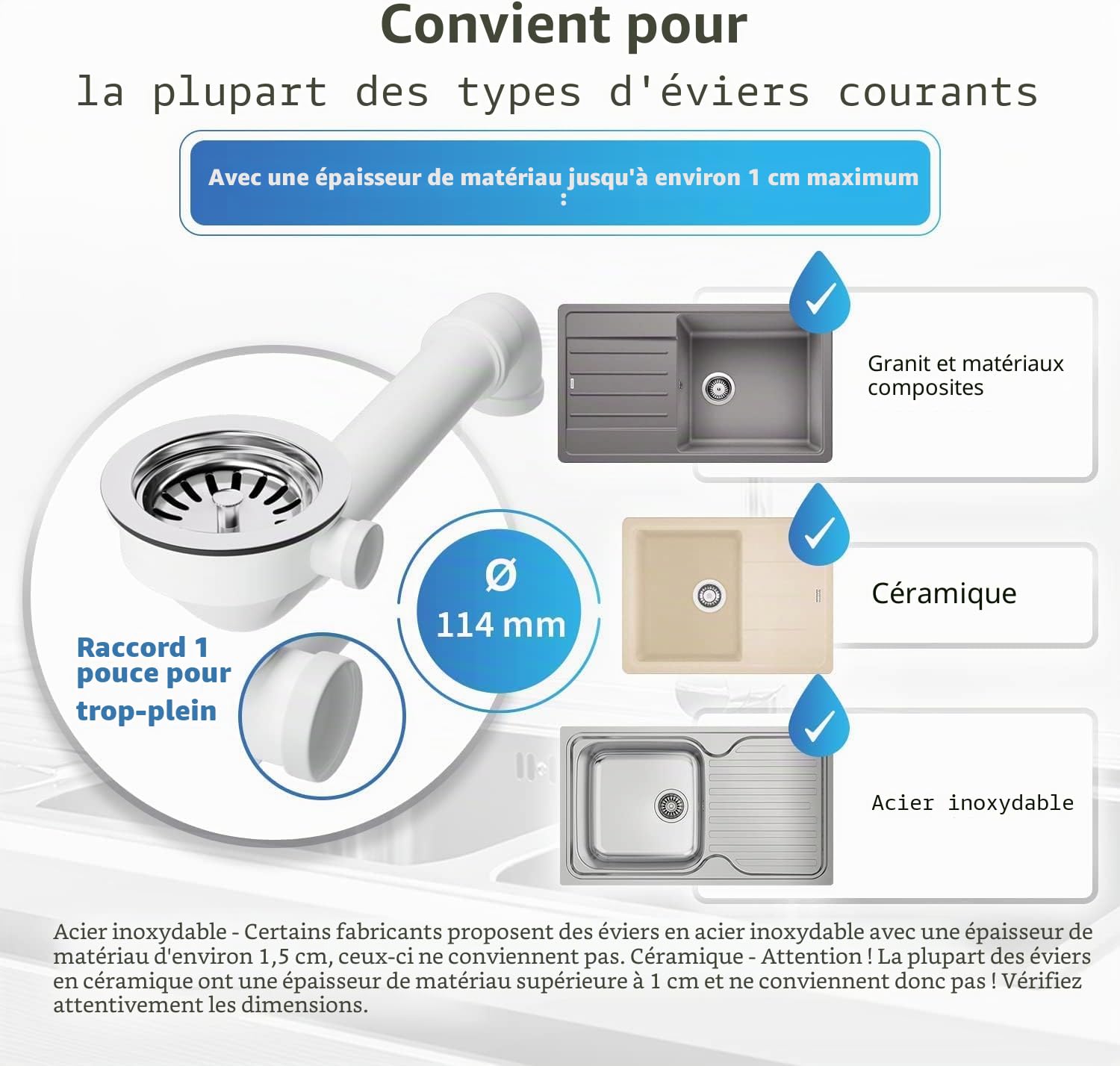 AQUADE Siphon avec panier filtrant 114 mm - Panier filtrant pour évier - Siphon pour évier - Ensemble siphon pour évier de cuisine - Vidange de lavabo - Modèle : Raumschaffer