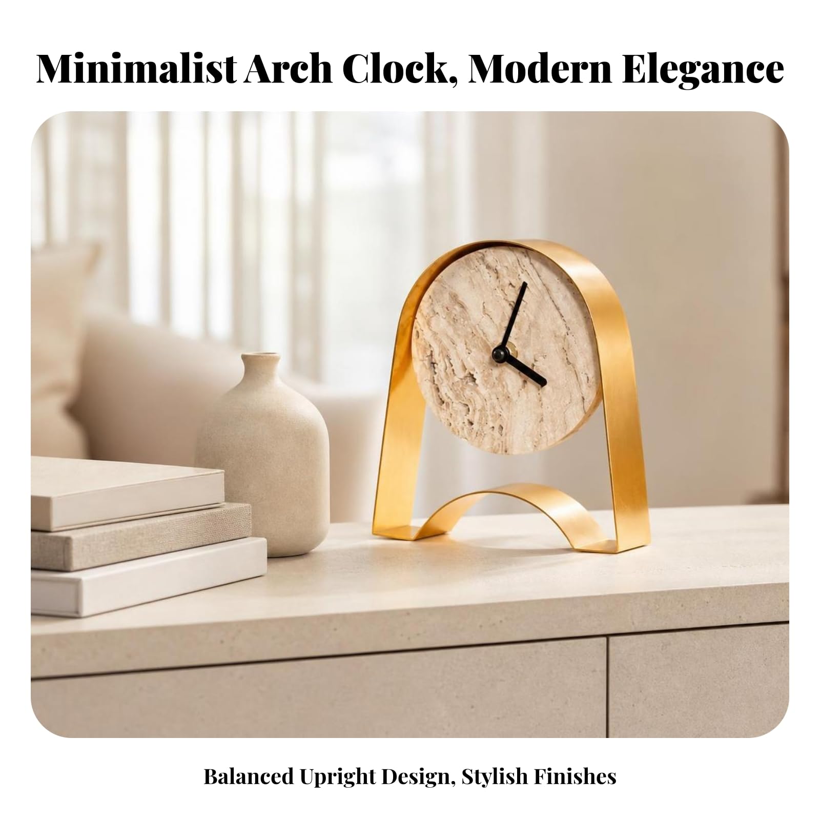 Modern Schreibtischuhr, Gold Travertine B