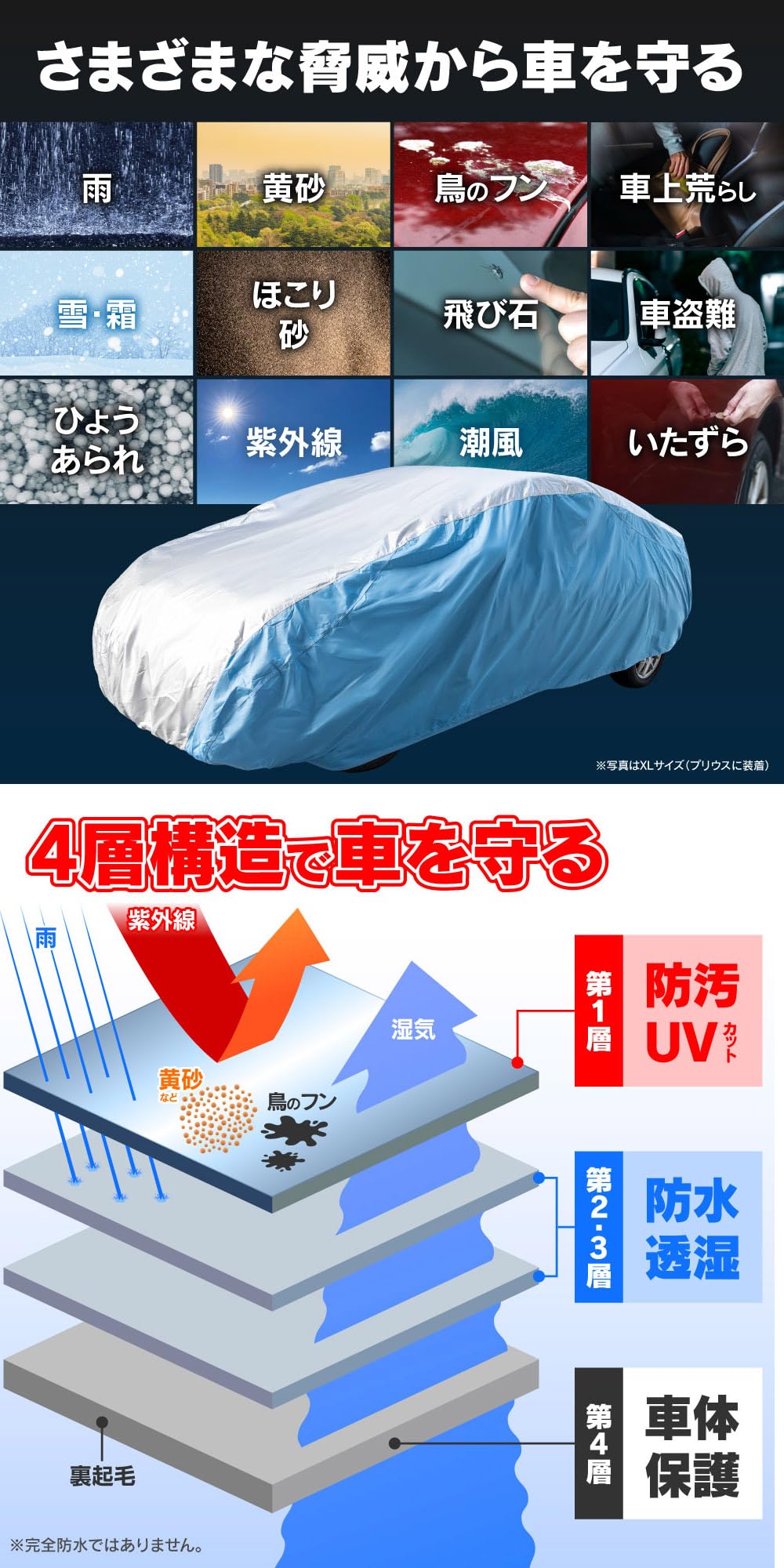 Amazon.co.jp: 自動車用 カバー L 【457×165×120cm】車カバー