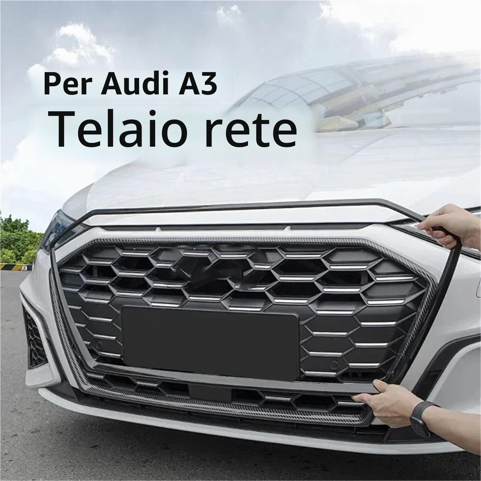 Cornice decorativa per griglia auto adatta per Audi A3 8Y S3, accessori per la messa a punto degli esterni, parti di automobili griglia(Black)