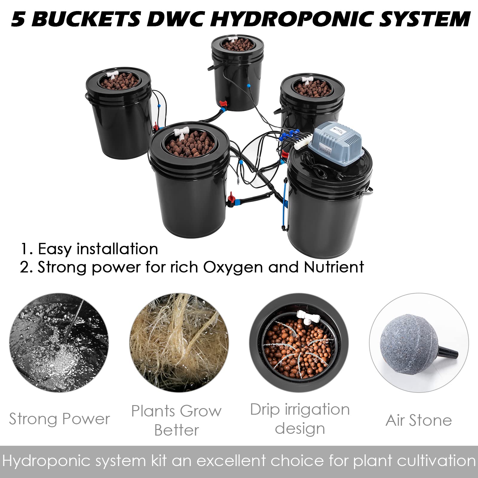 Buy DWC Hydroponic Bucket System, Recirculating Top Feed Drip Hydroponics Growing System 5