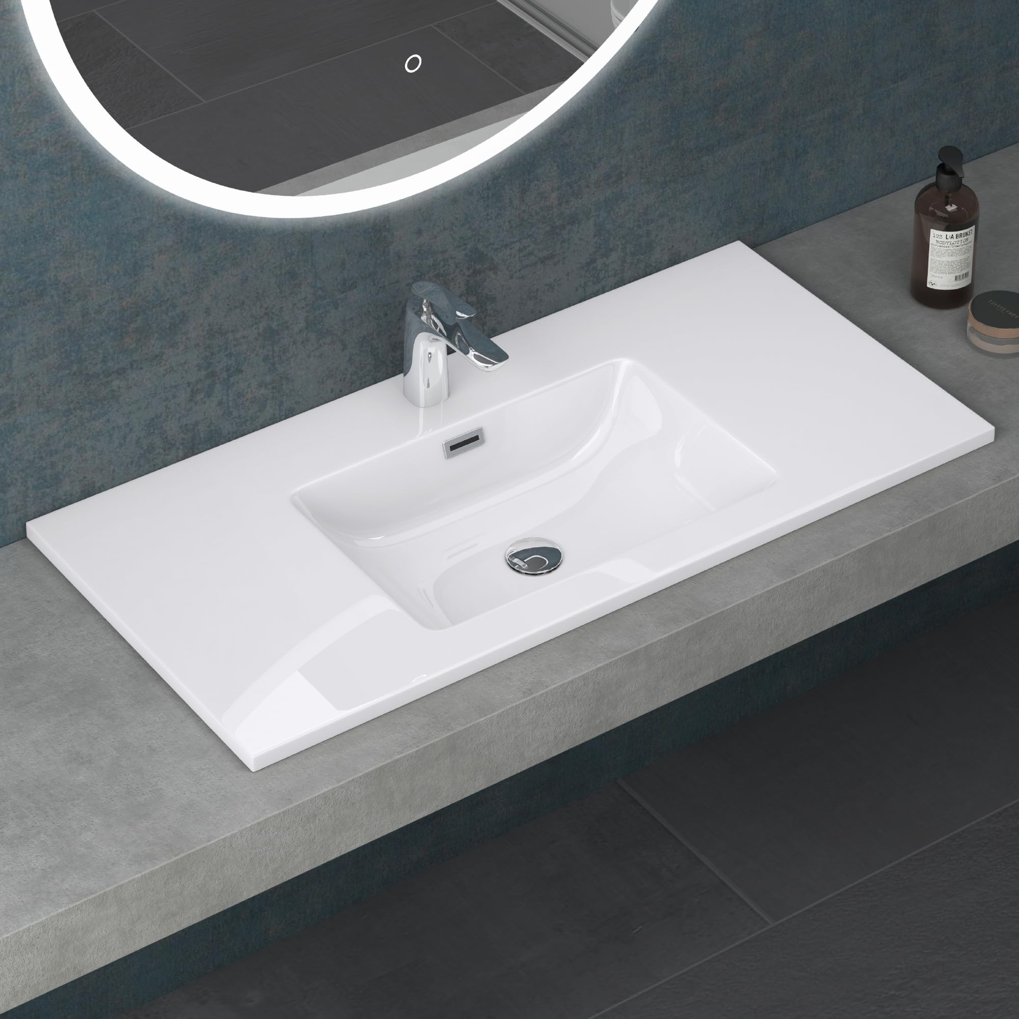 Mai & Mai White Bathroom Sink Basin Inset Wash Basin | Cast Stone Resin Sink Rectangular | Solid Surface Self Rimming Drop In Washbasin | Wdh：80x48x15.5cm Col02