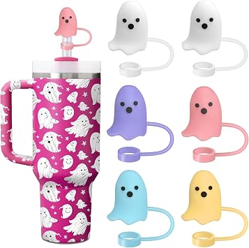 6PCS Ghost Cap Halloween Stanley Cover for Stanley Cup 40&30 Oz, Reusable Straw Cap Stopper for Tumblers Accessories