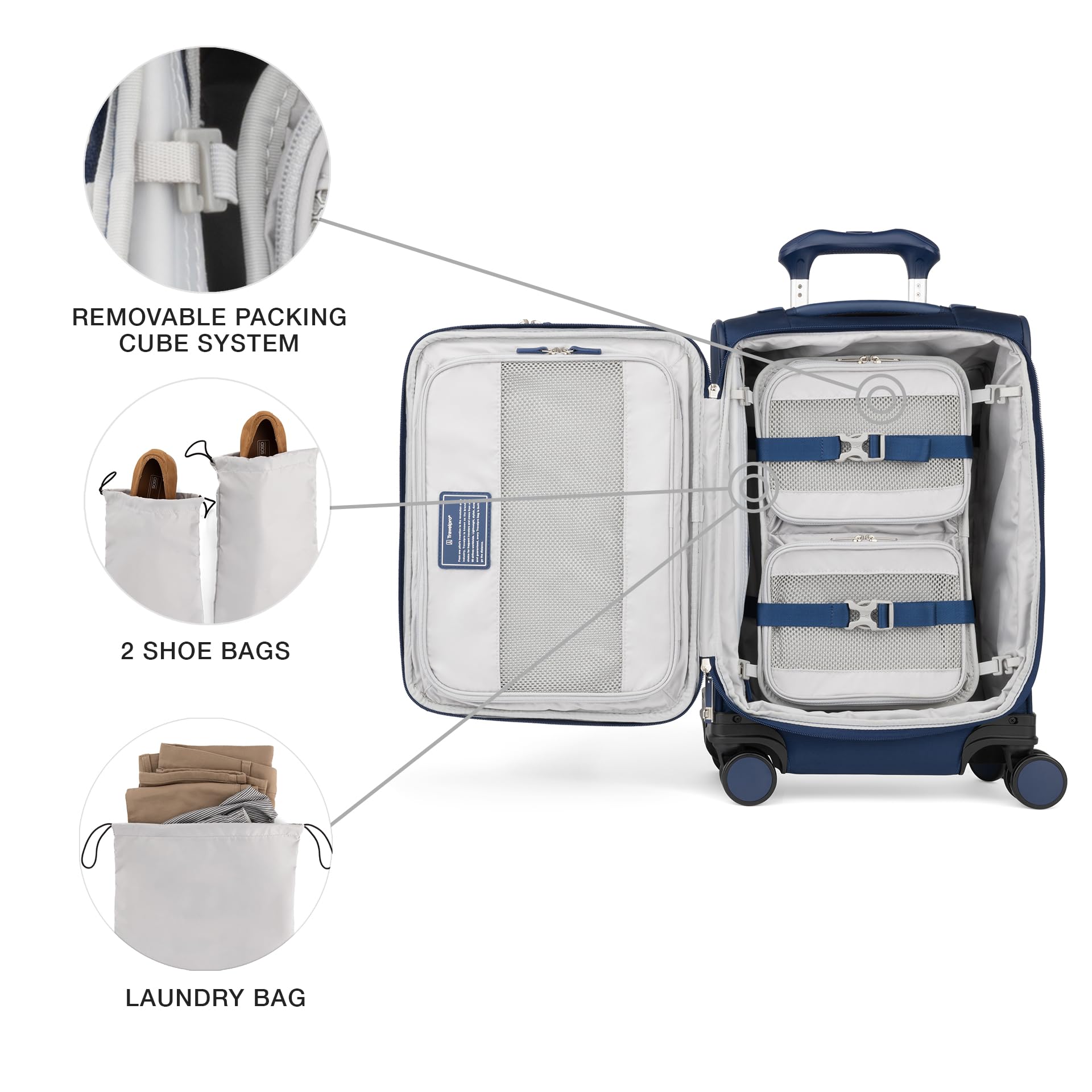 Travelpro Versack + lekki bagaż podręczny Softside, możliwość rozszerzenia, 8 spinerów, zamek TSA, dla mężczyzn i kobiet, bagaż podręczny, 53,3 cm, niebieski (niebieski (Estate Blue), worek z
