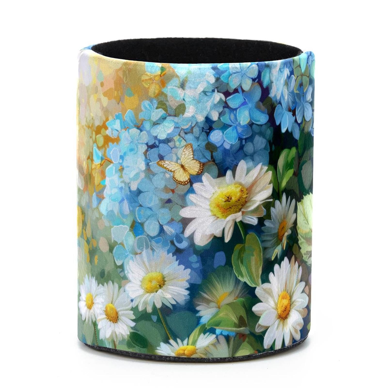 VAPOKF Round Pencil Holders for Desk, Hydrangea Daisies Pen Holders Pen Pot Makeup Brushes Storage Desktop Stationery Supplies Organiser for Home Office