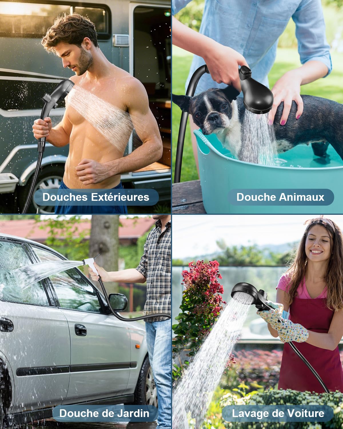 AUTOPkio Douche Camping Portable, Douche Extérieure Améliorée avec Batterie Rechargeable 6000mAh Pompe, Affichage Numérique Intelligent pour Plage, Randonnée, Lavage de Voiture