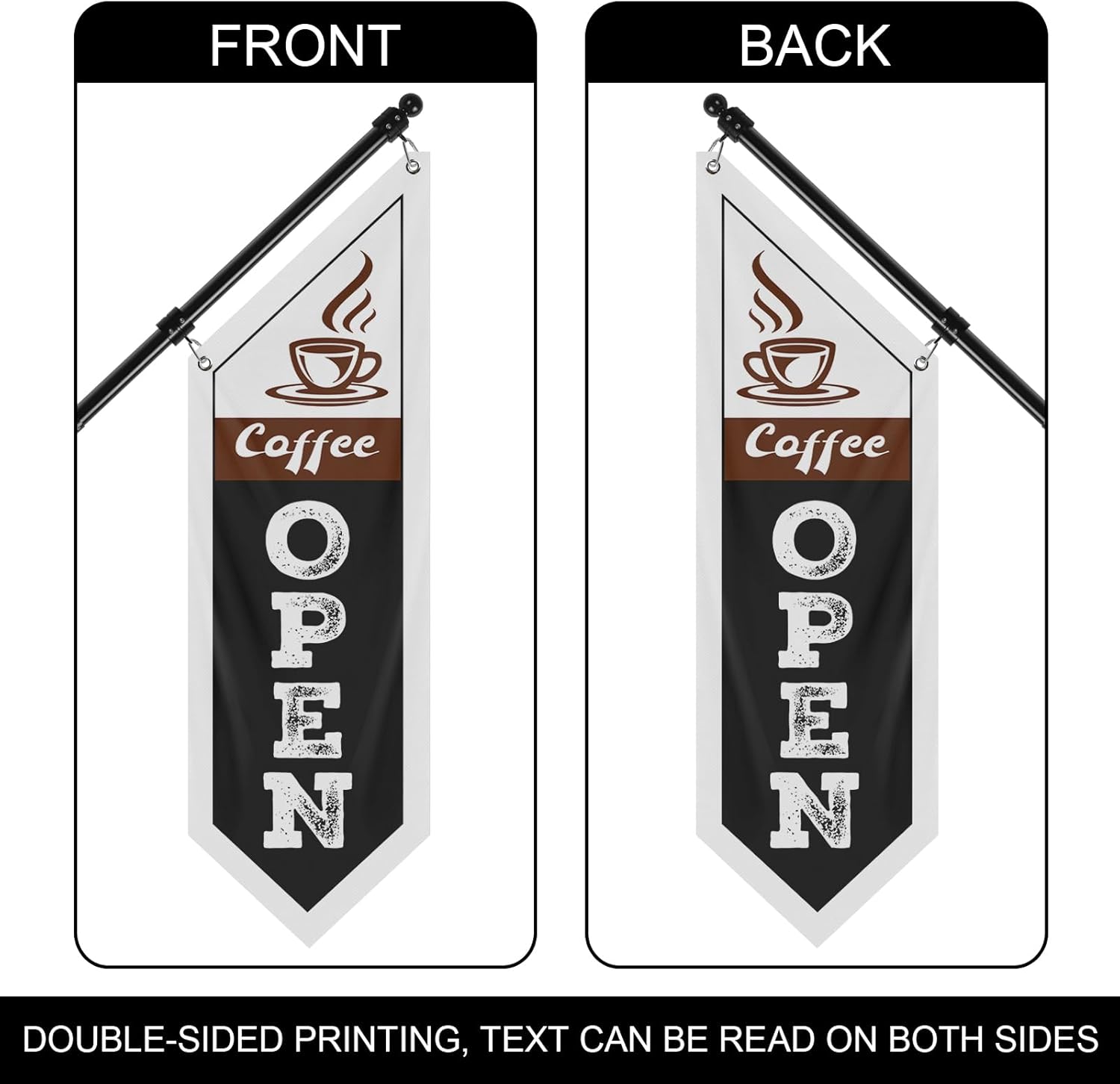 Coffee Open Flag, Double-Sided Coffee Banner (Black, 27")