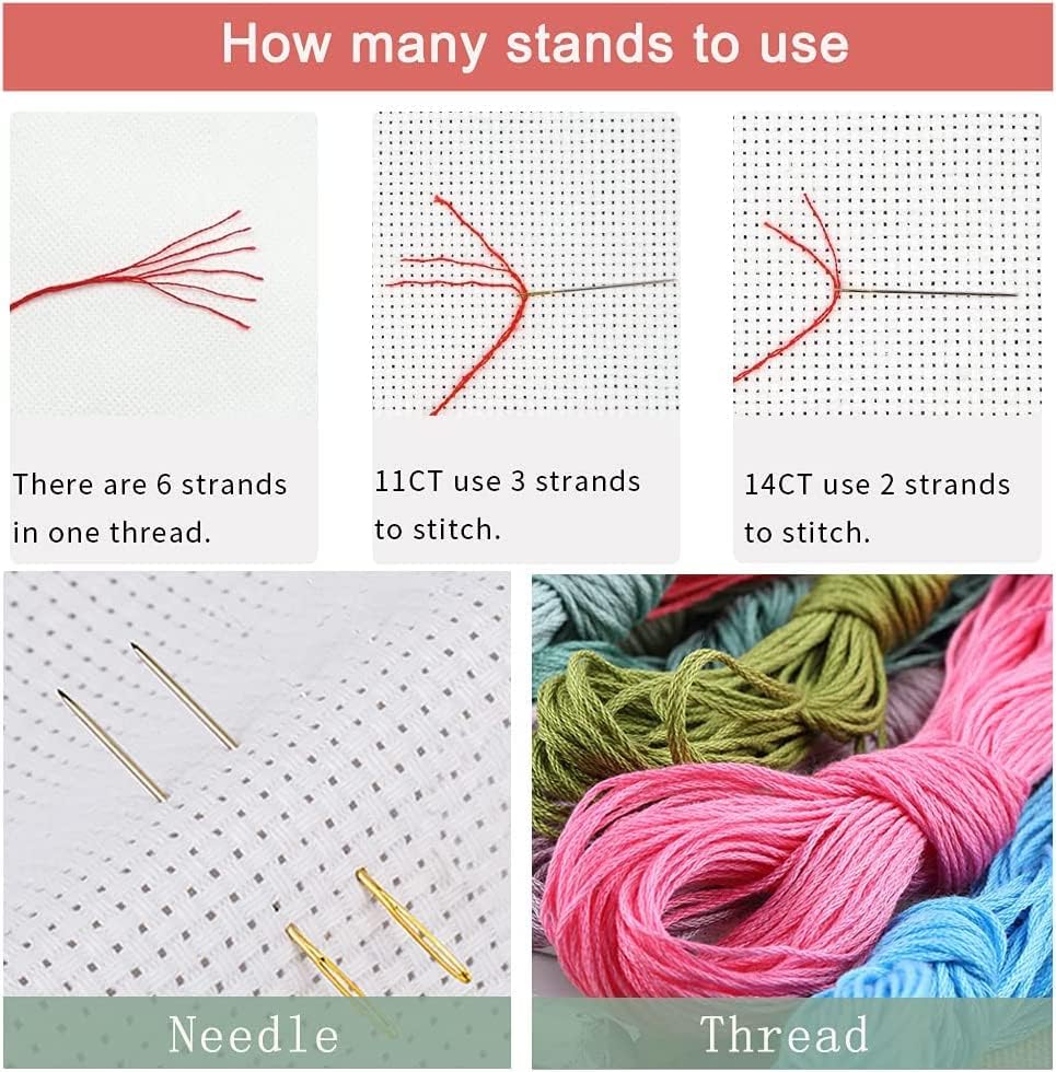 Miniatura 6 de Leczany Kit de estampado de punto de cruz para adultos o niños, hermoso paisaje junto al río, patrones de bordado de bricolaje, kit de manualidades