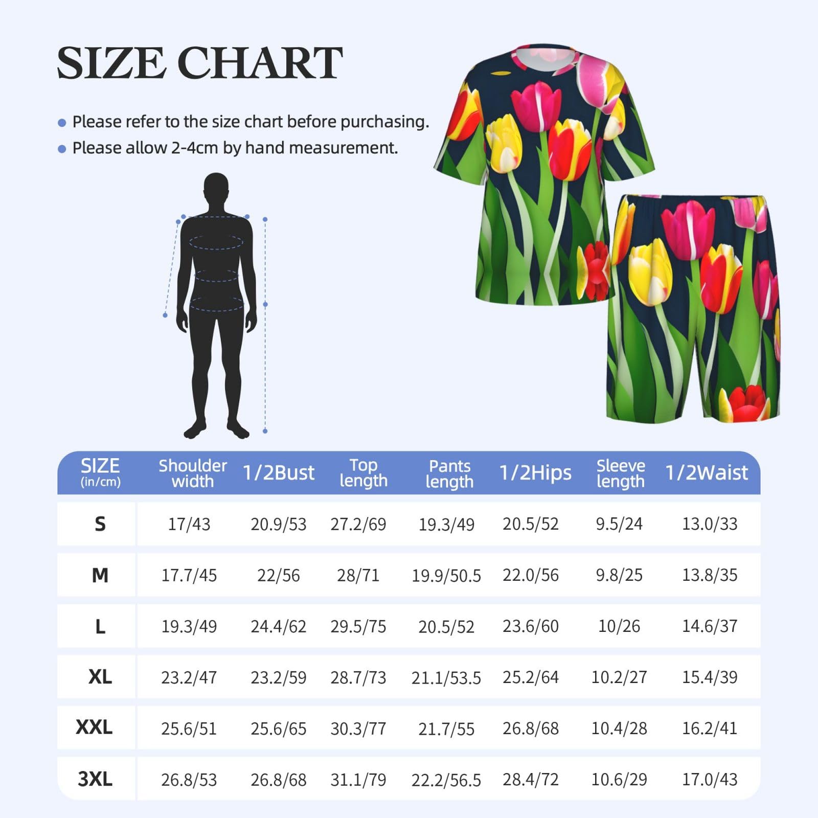 Set pigiama classico da uomo con stampa a tulipani colorati, pantaloncini morbidi da uomo, perfetti per le notti estive