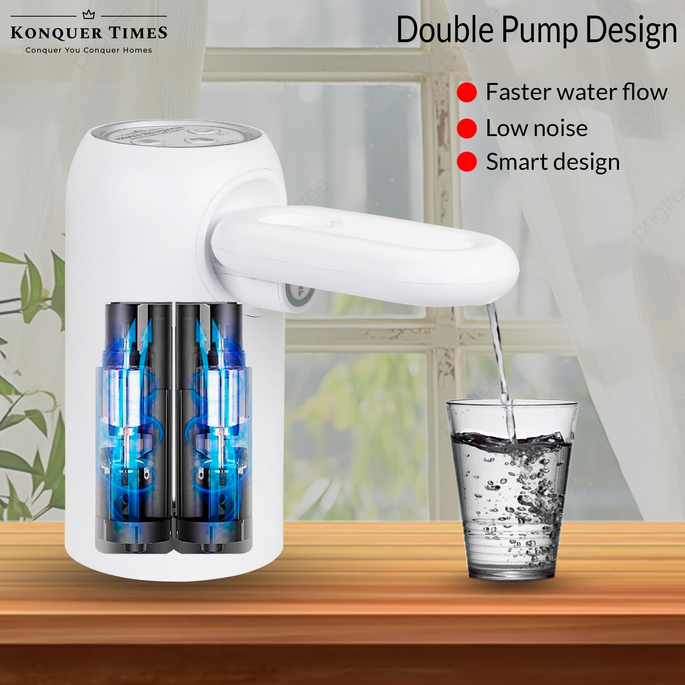 Konquer TimeS KTS Automatic Wireless Water Can Dispenser Pump 3rd Gen Dual Pump with 2.2L/Min Fast Flow, Foldable Spout & LED Lights - Mystical Blue Illumination (3rd Gen Dual Motor)