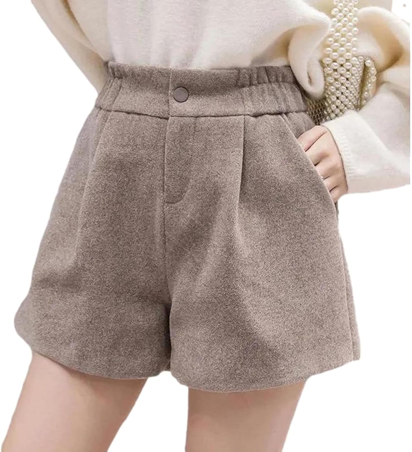 Amazon | ショートパンツ ハイウエスト シンプル カジュアル 