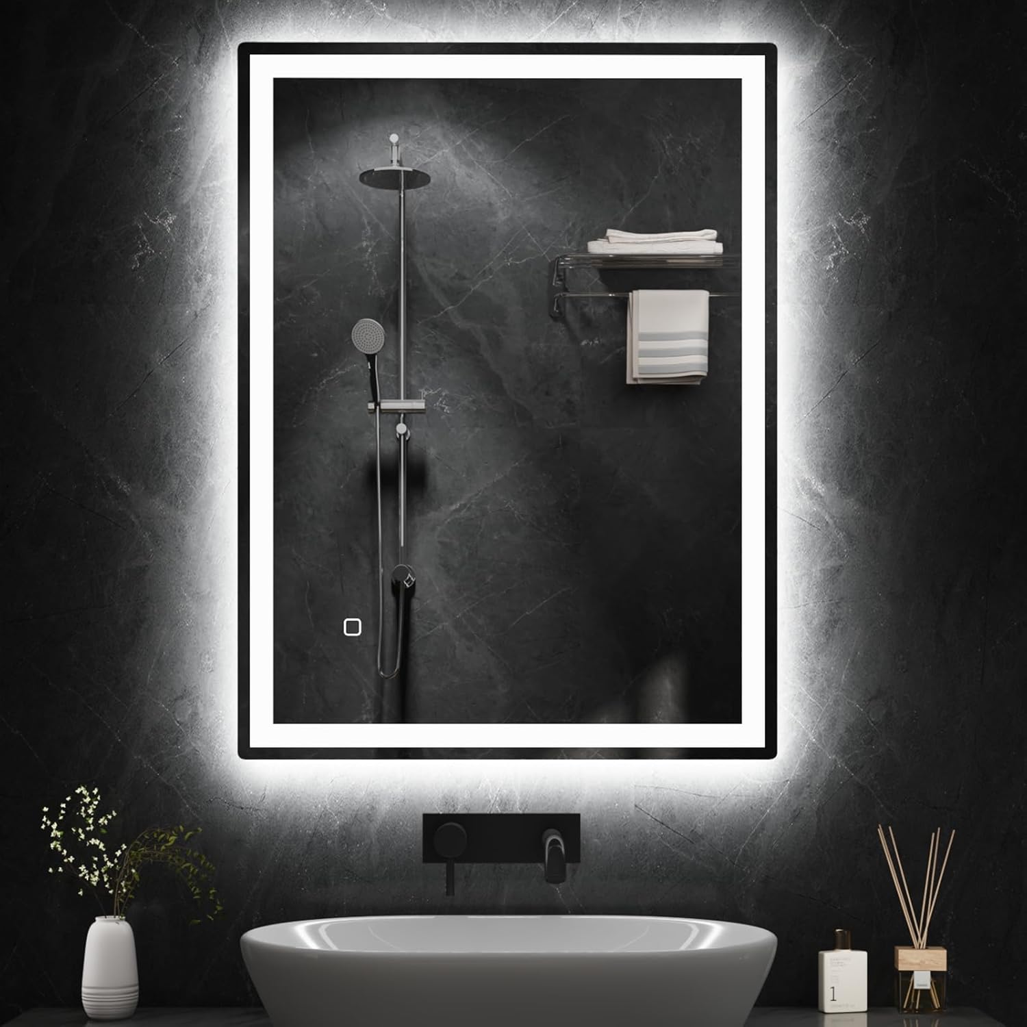 LED Bathroom Mirror 32"x 24", Wall Vanity Mirror with Lights, Shatterproof Tempered Glass, Dimmable 3 Colors, Anti-Fog, Front and Backlit Lighted, Memory Function, Espejos para Baños Frameless 32"L x 24"W