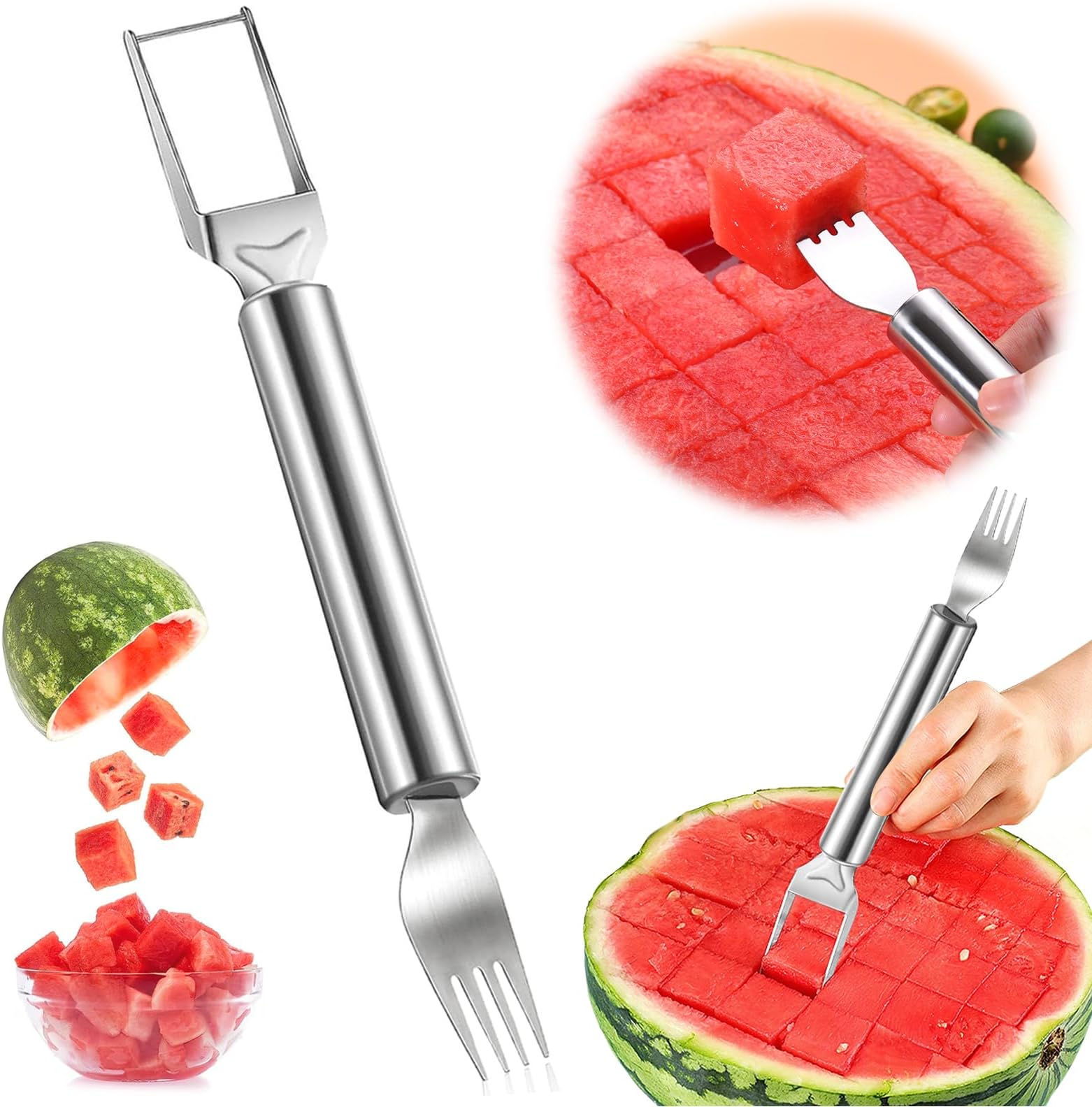 Newstainless Dual-Head Melon Cuber Cutter, Portable Slicer (1 PCS)