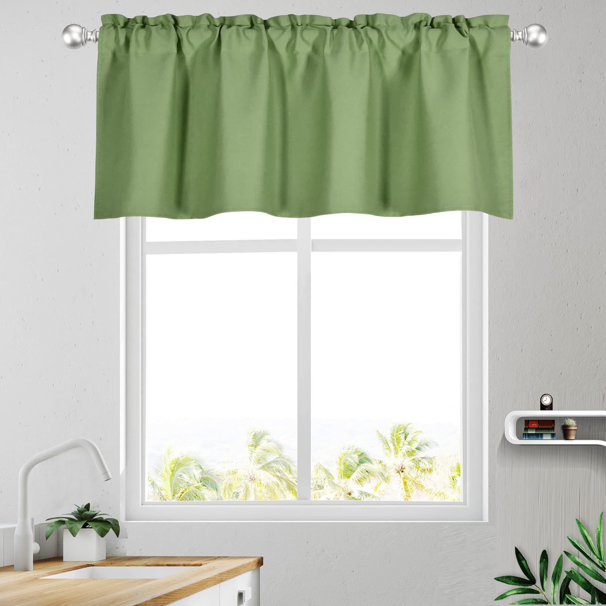 KEQIAOSUOCAI Sage Valance for Bedroom - Rod Pocket Sage Green Curtain Valance  for Living Room Kitchen Basement  54”x18”+2