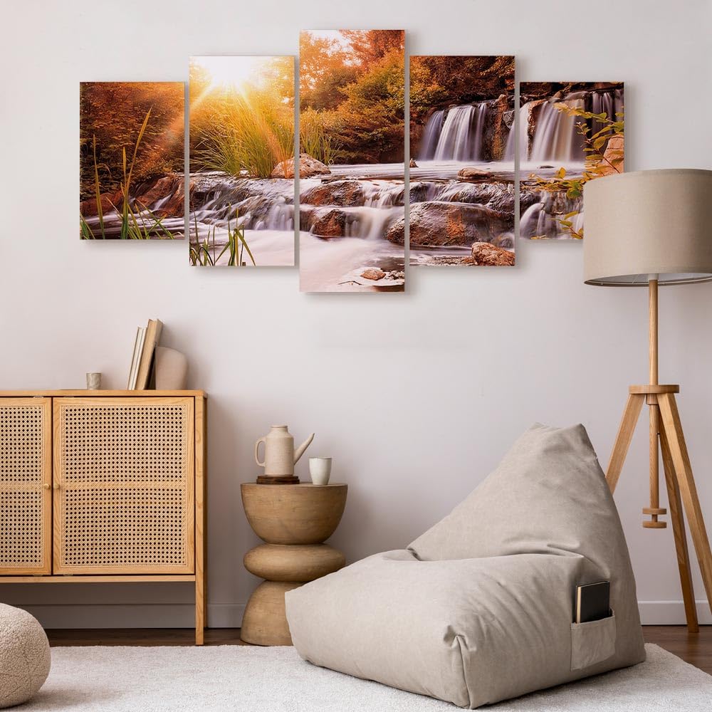 Cuadros B&D XXL - Cuadro en Lienzo Paisaje 200x100 cm 5 piezas - Impresión en material tejido no tejido cuadros decoracion salon modernos lienzos - Cascada Naturaleza c-C-0026-b-o