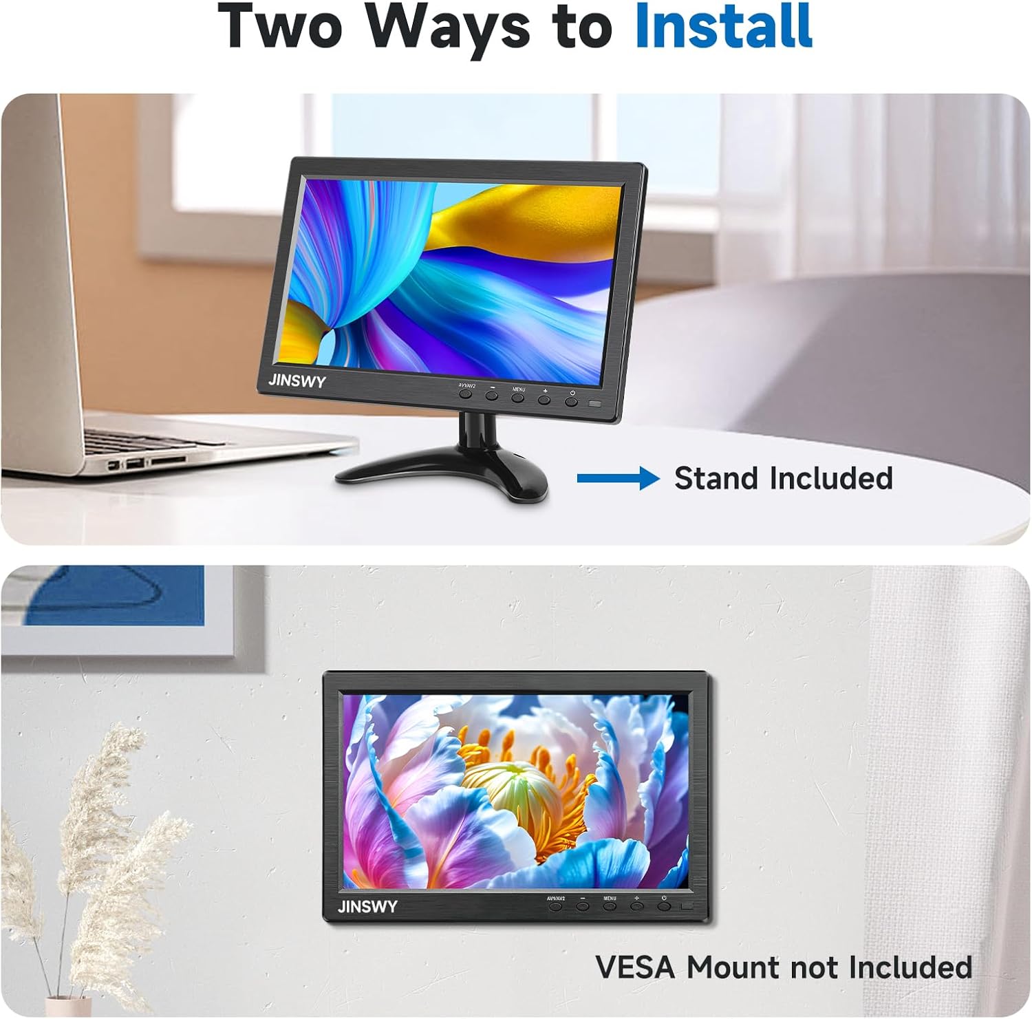 10.1" Security Monitor, 1024x600 HD Display, HDMI VGA BNC AV USB Ports, Small Monitor with Built-in Speakers & Remote Control, for CCTV Surveillance, DVR, PC, Raspberry Pi - Image 5