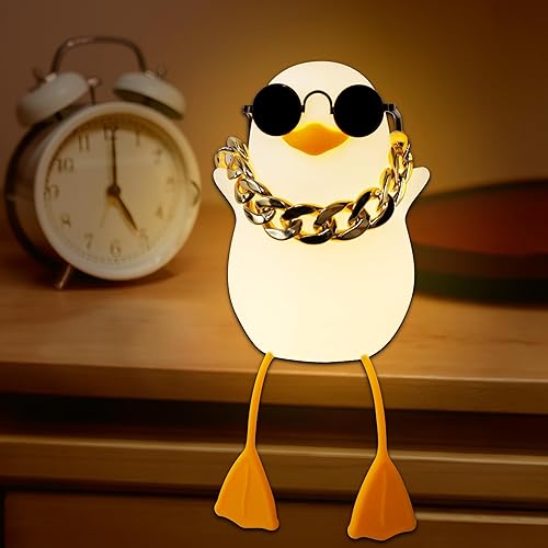 Luz de pato, juguetes geniales de pato para niños con gafas de sol y un collar dorado grande, color cálido, atenuación y temporizador para