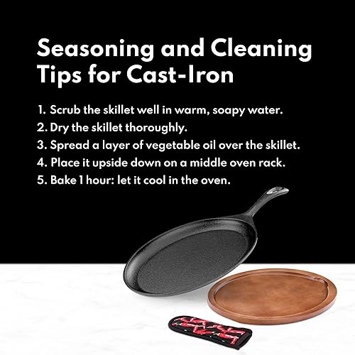 Miniatura 9 de New Star Foodservice 1028614 Juego de fajita de hierro fundido de grado comercial, sartén chisporroteante, placa de carne japonesa