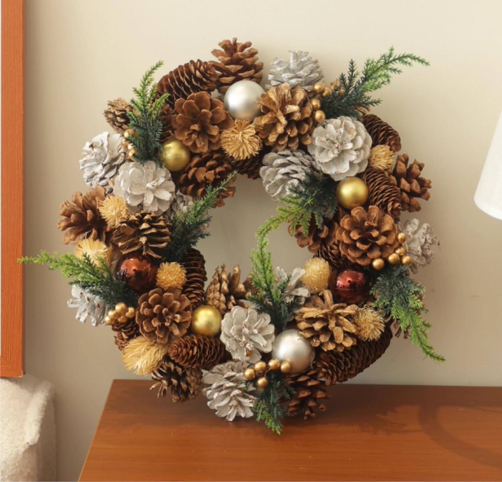 Couronne de Noel Entrée Couronne De Noël for Décoration Porte, Fenêtre Et Mur Decoration Fenêtre(Blue,Silver)