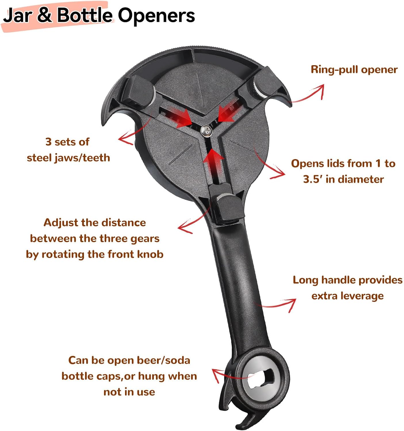 Jar Opener,Bottle Opener for Weak Hands,Seniors with Arthritis, 3 in 1 Multi Function Jar Bottle Opener Lid Opener Get Lids Off Easily