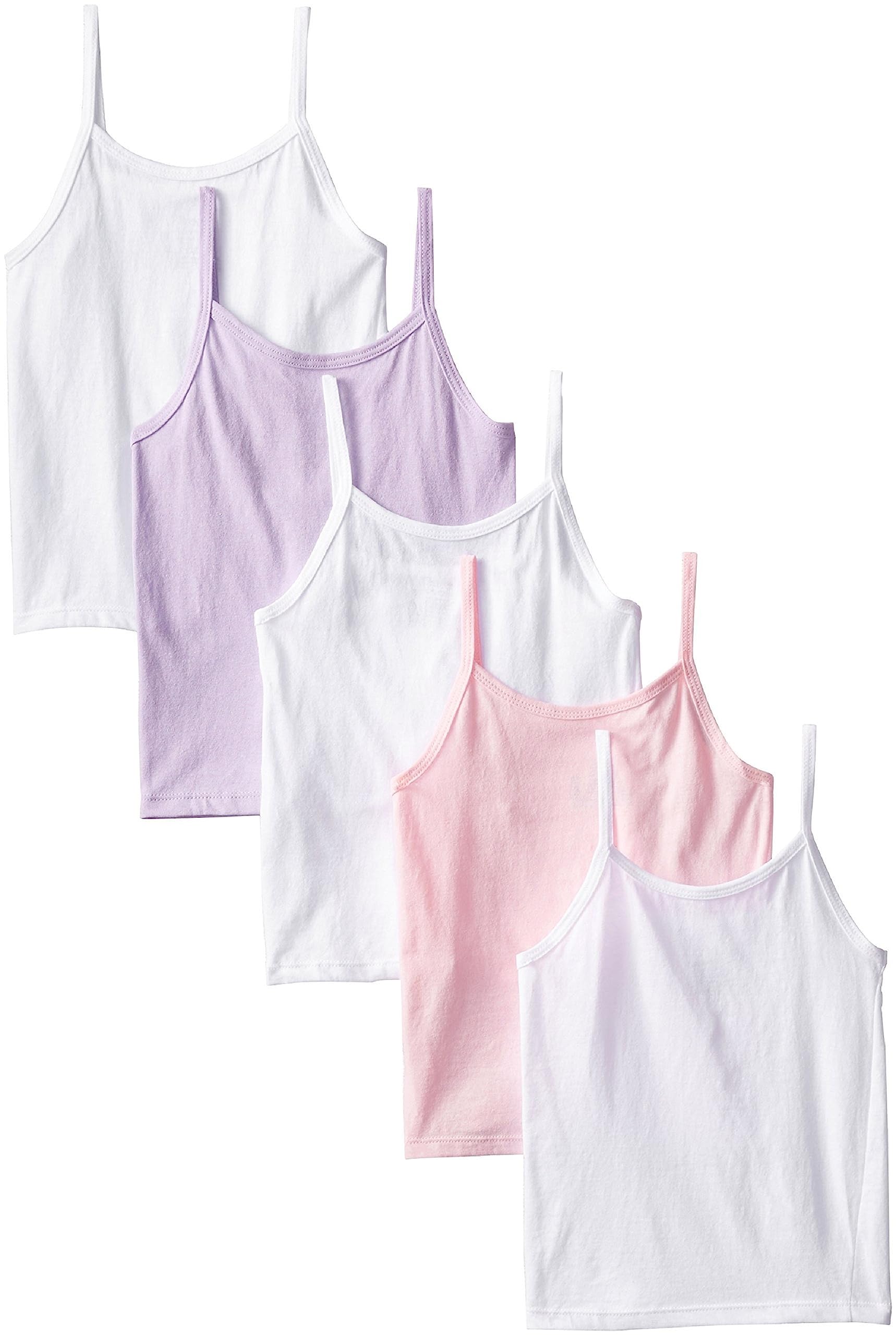 HanesGirls’ Cami Tops, 100% Cotton Camisoles, Assorted Colors, Multipack, Assorted - 5 Pack, S