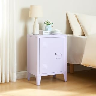 [a.casa] Stainless Steel Bedside with Closed Compartment with Door Right Handle Side Table Sofa Night Cabinet Low Entrance Table 57 * 40 * 30Cm Light Purple