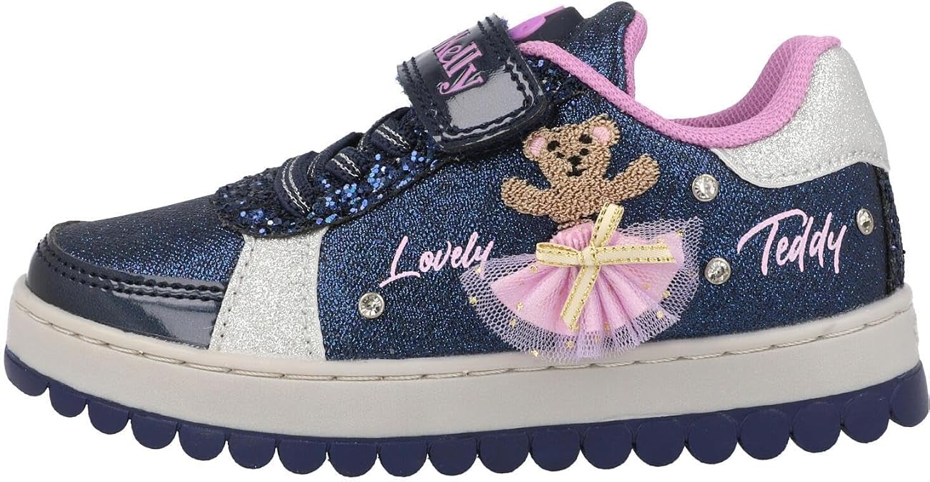 Lelli Kelly Mille Stelle Blue Shoes Glitter Upper, Embroidered Teddy, Light-Up Tongue, Girls