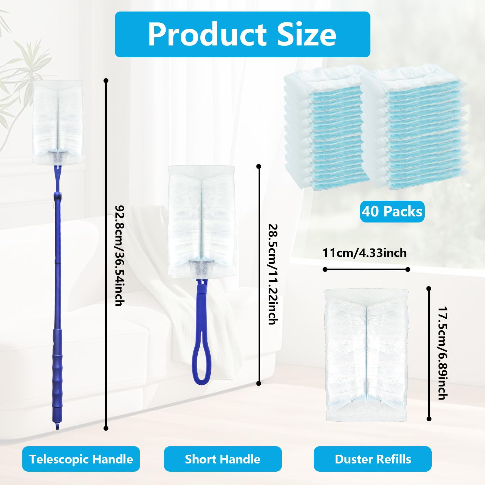 40 sztuk magnes na kurz do uzupełniania Swiffer Staubmagnet, miotełka do kurzu z 2 uchwytami do uzupełniania Swiffer Duster, szmatki jednorazowe antystatyczne do czyszczenia sierści zwierząt