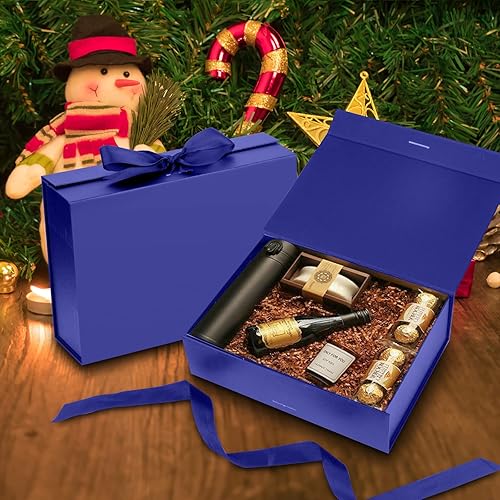 Miniatura 5 de DaiJoob Caja de regalo con tapa para regalos de 10.5 x 7.5 x 3.1 pulgadas con cinta y cierre magnético (paquete de 1) (azul)