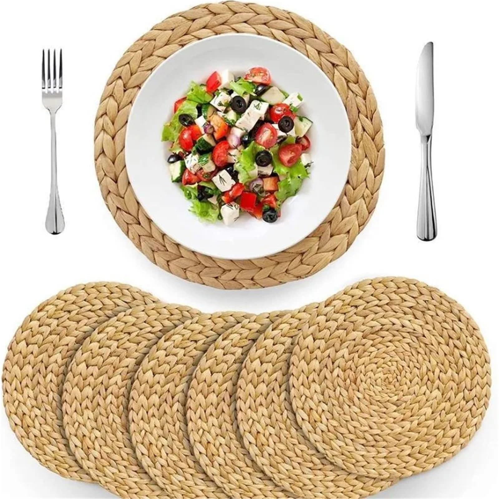 Sets de Table en Osier Sets de Table en rotin tissés à la Main – Sets Ronds, adaptés aux salles Manger et au Salon, résistants Chaleur(35cm)