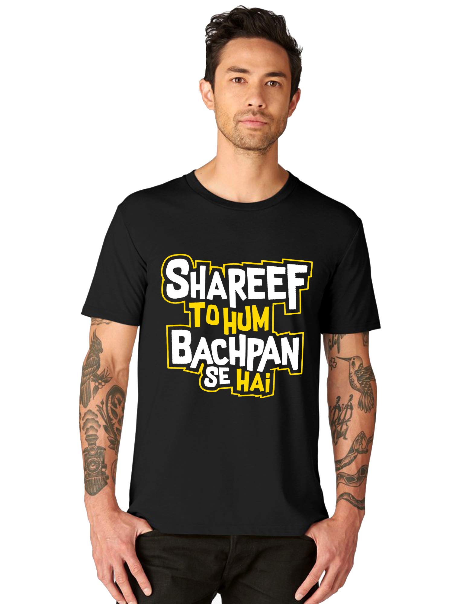 bluehaaatGlow in Dark Shareef to Hum Bachpan Se Hai Funny Printed Printed Cotton Tshirt for Men